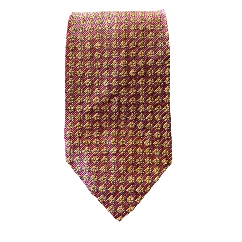 Dion‎ Signature Men's Burgundy Gold Geometric 100% Italian Silk Neck Tie